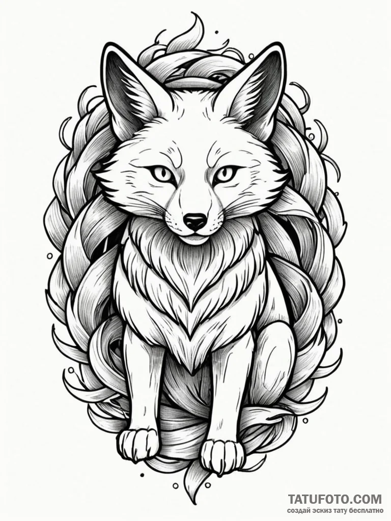 A graphic novel style tattoo of a kitsune, a... - эскиз тату (№1752676353_0, 16.07.2025 14:32) — Tatufoto.com