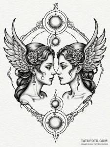 Tattoo sketch gemini twins, one with mercury'... - эскиз тату (№1752676667_0, 16.07.2025 14:37) — Tatufoto.com