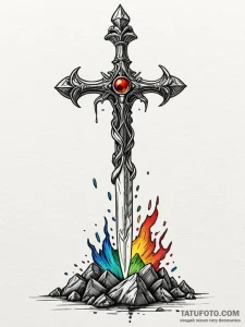 A linework tattoo of excalibur being pulled f... - эскиз тату (№1752676825_0, 16.07.2025 14:40) — Tatufoto.com