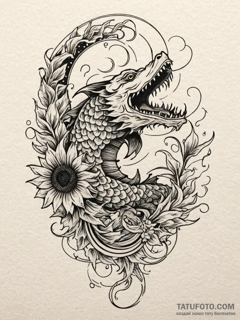 Tattoo sketch a sunflower following the path... - эскиз тату (№1752677208_0, 16.07.2025 14:46) — Tatufoto.com