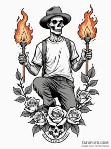 A street performer juggling flaming torches a... - эскиз тату (№1752677284_0, 16.07.2025 14:48) — Tatufoto.com