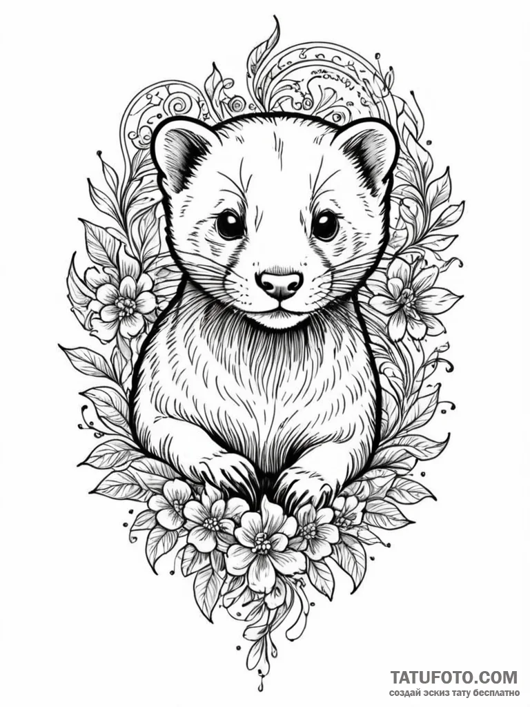 Ferret, tattoo drawing outline, ornamental ta... - эскиз тату (№1752677894_0, 16.07.2025 14:58) — Tatufoto.com
