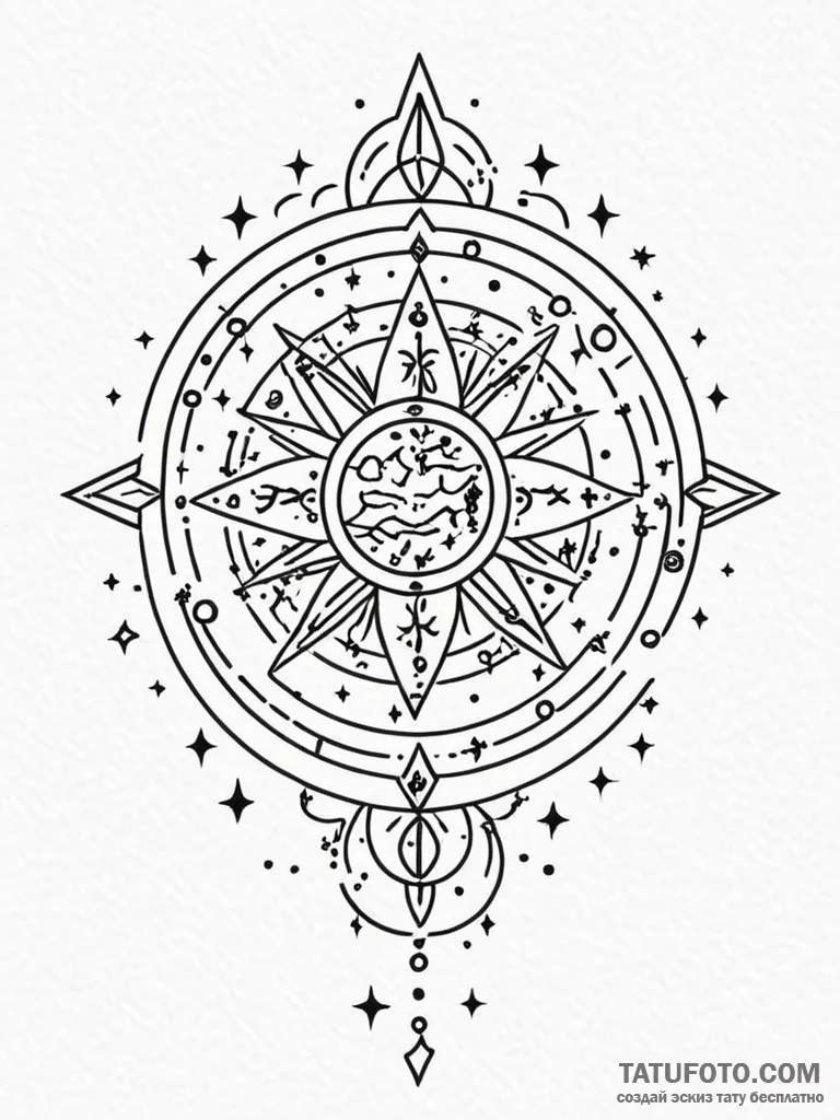 Tattoo design a zodiac glyph composed of tiny… — эскиз тату (№1752677972_0, 16.07.2025 14:59) — Tatufoto.com