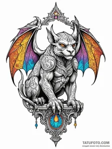 A graphic novel style tattoo of a gargoyle pe... - эскиз тату (№1752678277_0, 16.07.2025 15:04) — Tatufoto.com