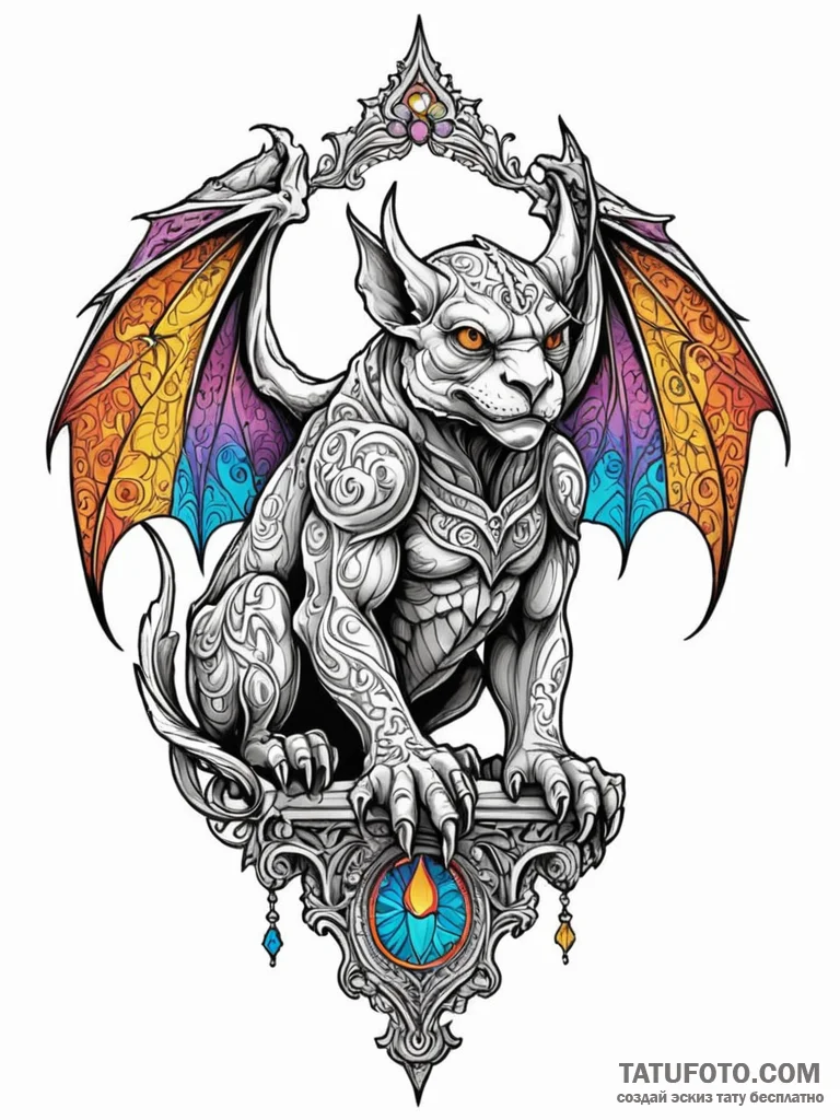 A graphic novel style tattoo of a gargoyle pe... - эскиз тату (№1752678277_0, 16.07.2025 15:04) — Tatufoto.com