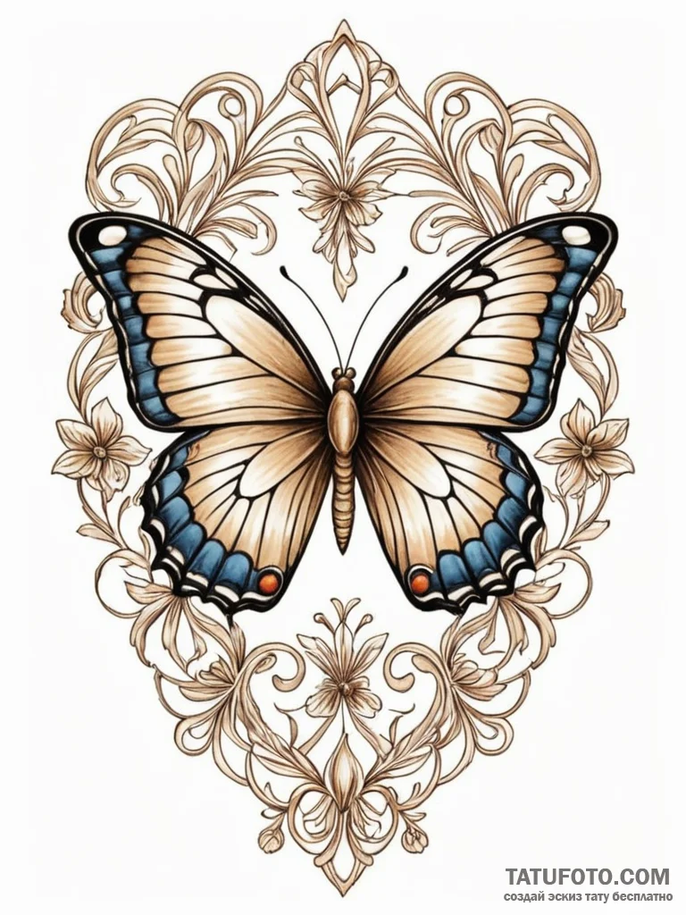 Butterfly, tattoo drawing outline, sepia tone... - эскиз тату (№1752678354_0, 16.07.2025 15:05) — Tatufoto.com