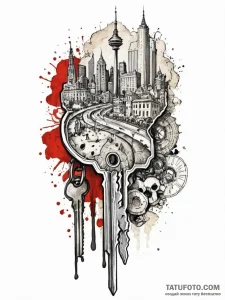Tattoo sketch a key to a specific city or cou... - эскиз тату (№1752678813_0, 16.07.2025 15:13) — Tatufoto.com