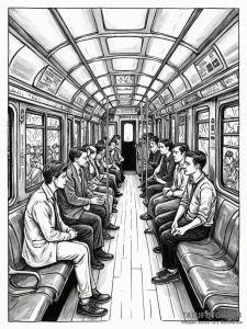 The interior of a subway car during rush hour... - эскиз тату (№1752678968_0, 16.07.2025 15:16) — Tatufoto.com