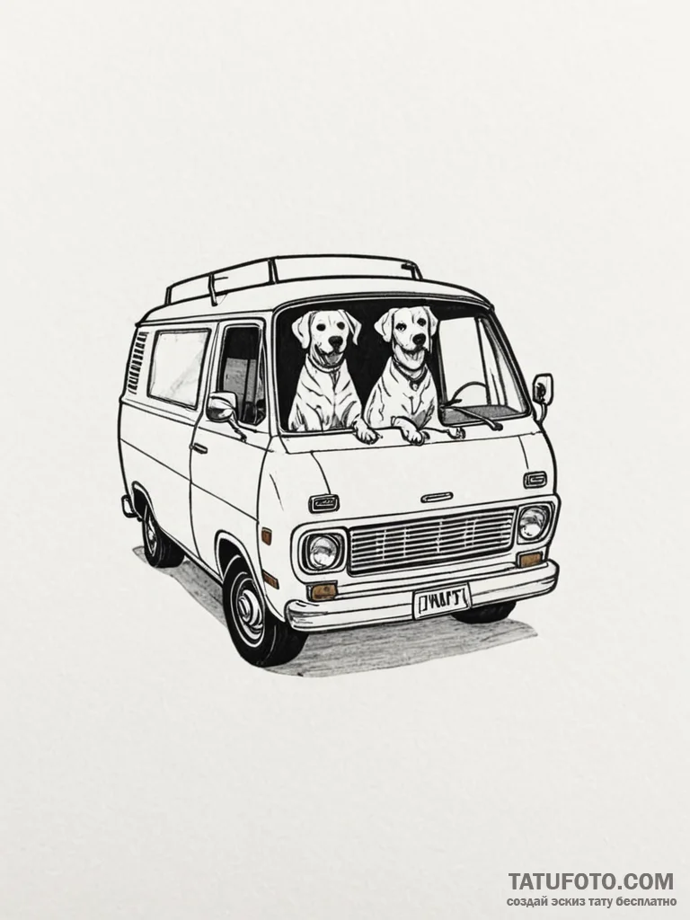 A linework tattoo of the "mutt cutts" van fro... - эскиз тату (№1752679362_0, 16.07.2025 15:22) — Tatufoto.com