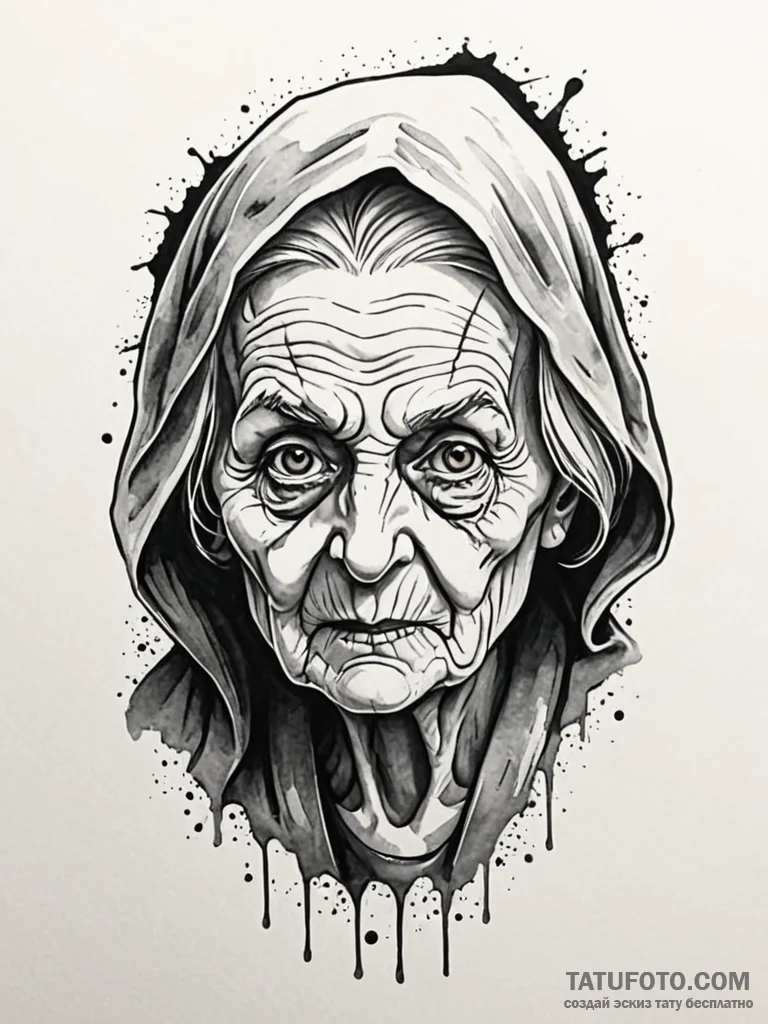 A watercolor sketch of the old woman ghost fr... - эскиз тату (№1752679438_0, 16.07.2025 15:23) — Tatufoto.com