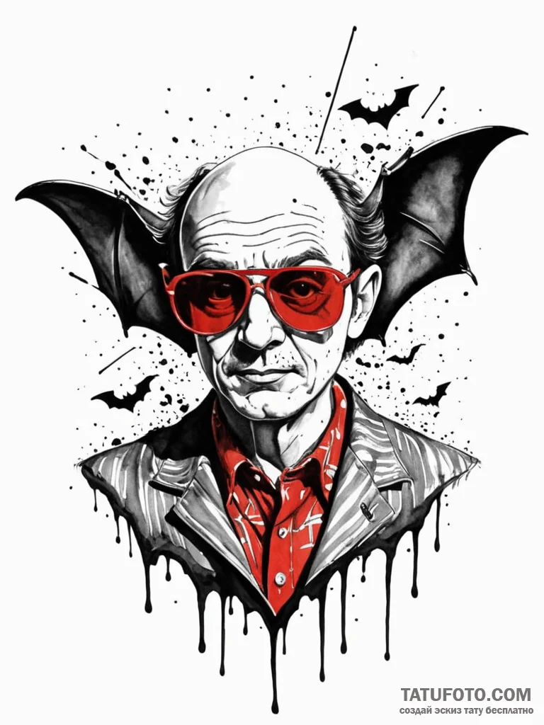 A watercolor sketch of the "bat country" scen... - эскиз тату (№1752680065_0, 16.07.2025 15:34) — Tatufoto.com