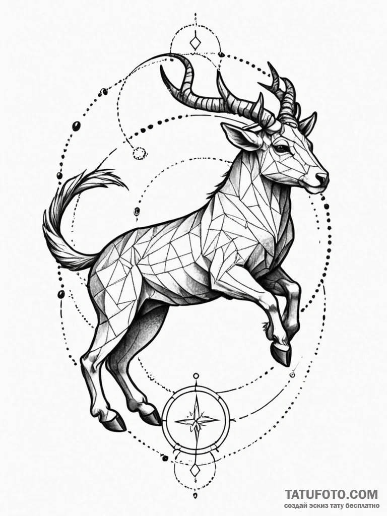 Tattoo design a zodiac animal in a dynamic po... - эскиз тату (№1752680141_0, 16.07.2025 15:35) — Tatufoto.com
