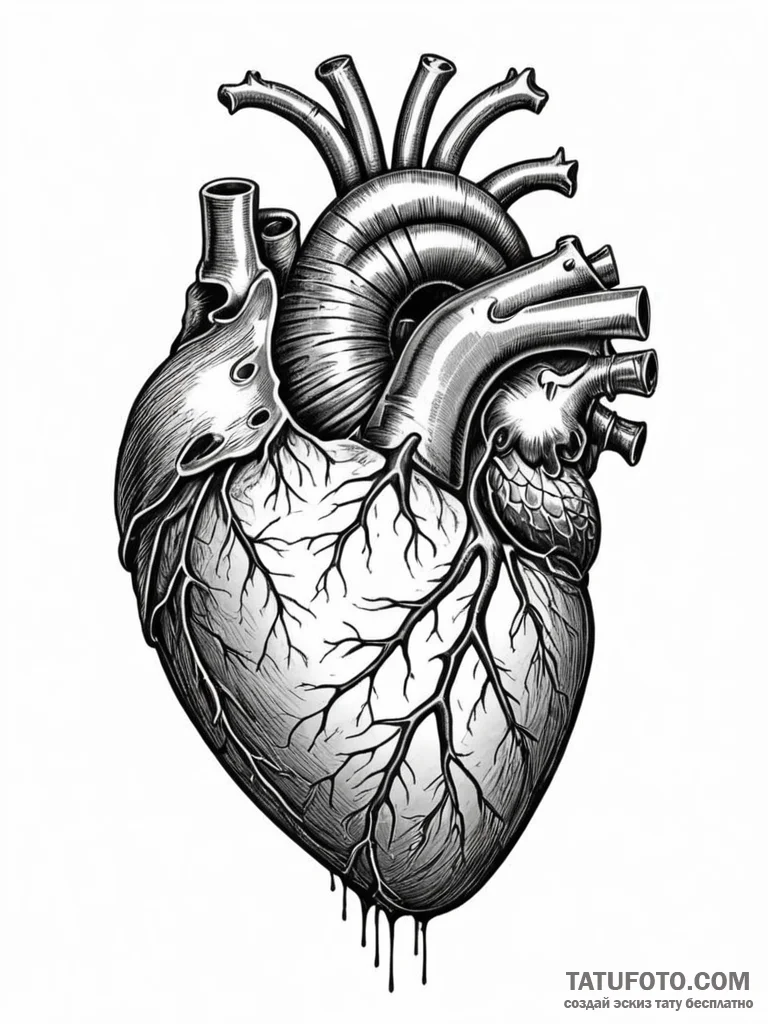 Tattoo design a human heart, anatomically cor… — эскиз тату (№1752681777_0, 16.07.2025 16:02) — Tatufoto.com
