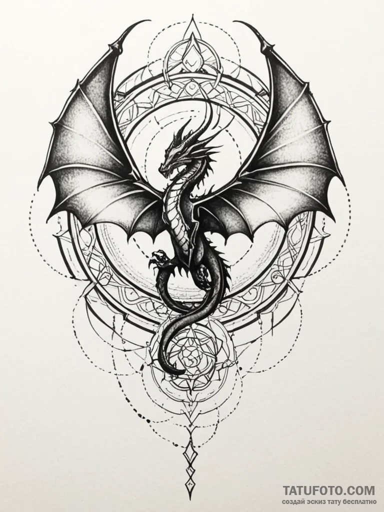Tattoo sketch a dragon's wing casting a shado... - эскиз тату (№1752682092_0, 16.07.2025 16:08) — Tatufoto.com
