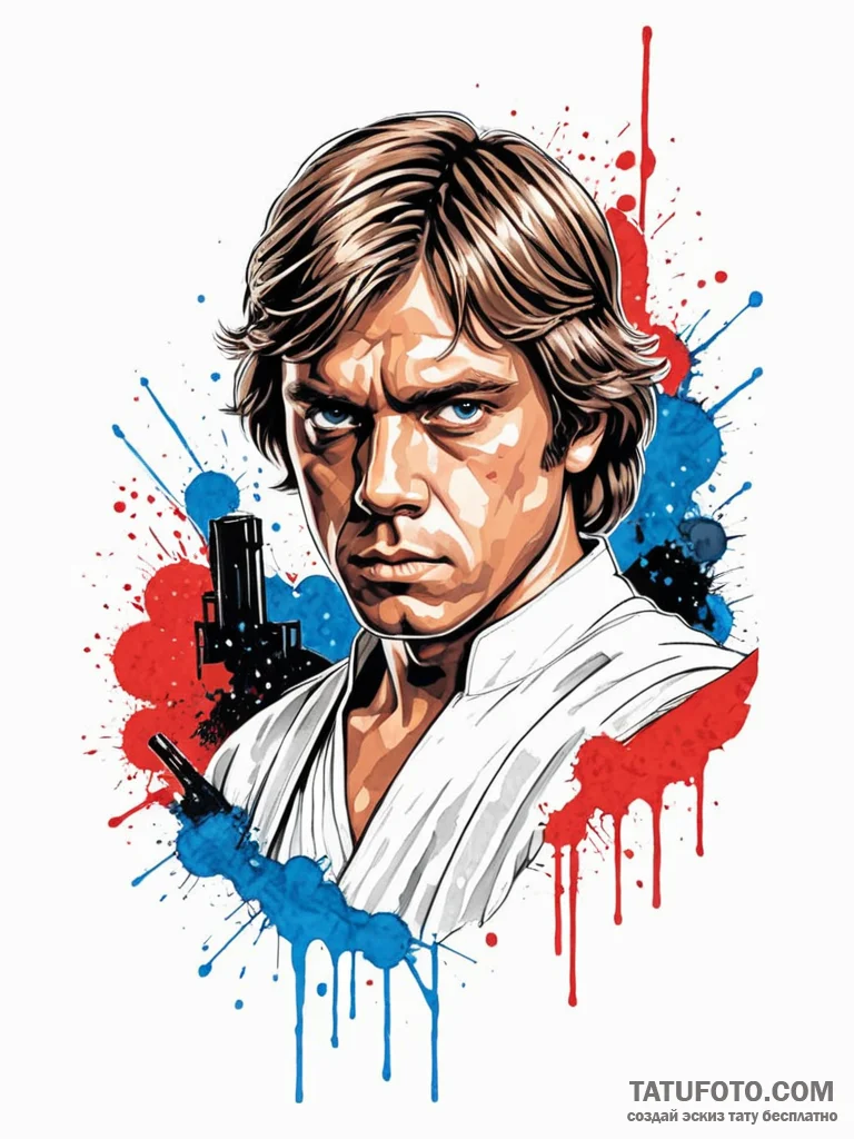 Trash polka style tattoo of luke skywalker fa... - эскиз тату (№1752682168_0, 16.07.2025 16:09) — Tatufoto.com