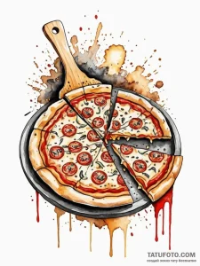 A rustic, artisanal pizza being pulled from a... - эскиз тату (№1752682633_0, 16.07.2025 16:17) — Tatufoto.com