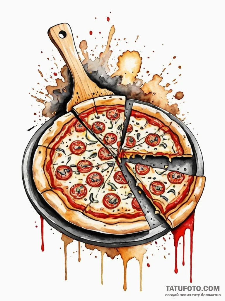 A rustic, artisanal pizza being pulled from a… — эскиз тату (№1752682633_0, 16.07.2025 16:17) — Tatufoto.com