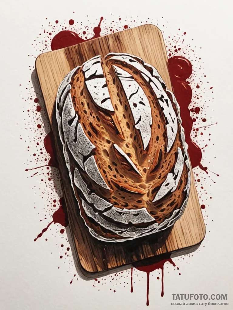 A rustic, overhead shot of a freshly baked so... - эскиз тату (№1752682945_0, 16.07.2025 16:22) — Tatufoto.com