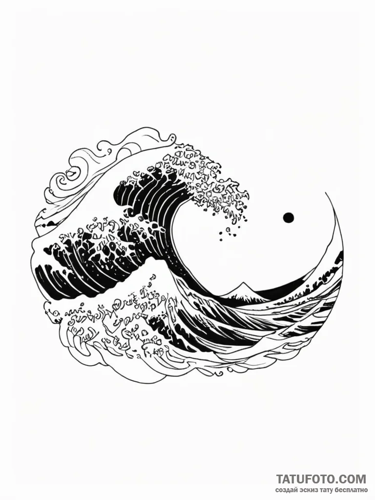 Tattoo sketch a simple, elegant wave, symboli... - эскиз тату (№1752683183_0, 16.07.2025 16:26) — Tatufoto.com