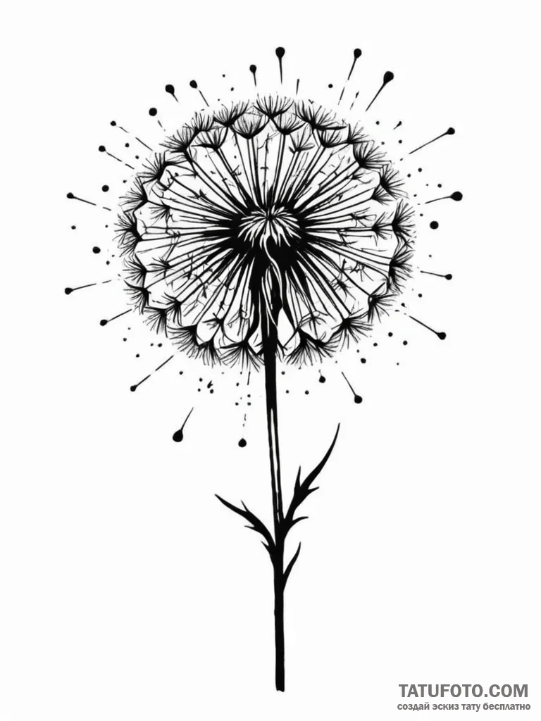 Dandelion, artistic tattoo sketch, on a clean... - эскиз тату (№1752683740_0, 16.07.2025 16:35) — Tatufoto.com