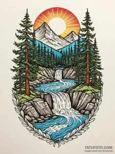 Tattoo sketch a flowing river that transforms... - эскиз тату (№1752683821_0, 16.07.2025 16:37) — Tatufoto.com