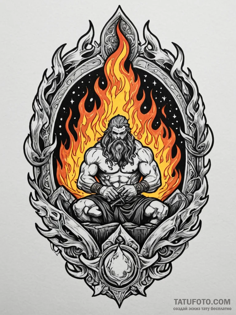 Tattoo sketch: a scene of svarog's forge, wit... - эскиз тату (№1752684139_0, 16.07.2025 16:42) — Tatufoto.com