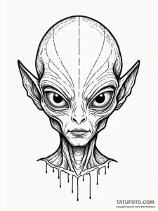 Tattoo sketch a stylized alien's head with la... - эскиз тату (№1752684221_0, 16.07.2025 16:43) — Tatufoto.com