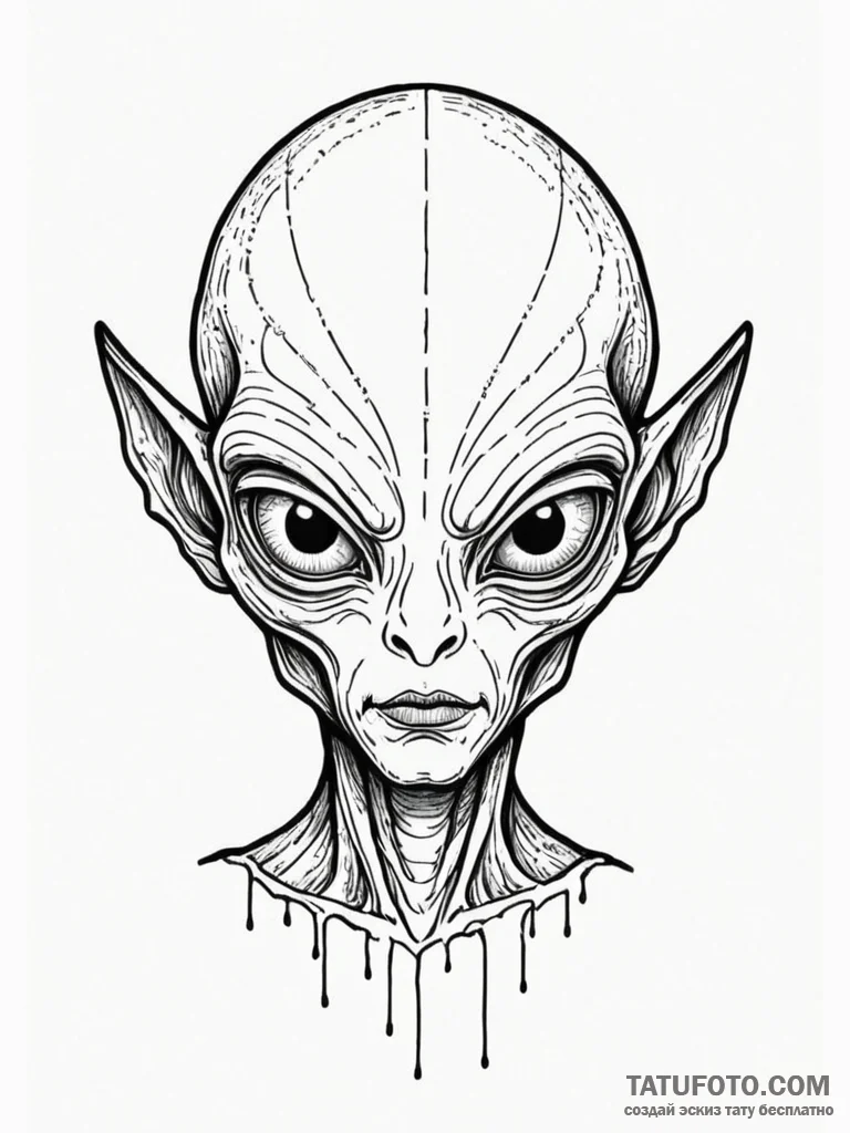 Tattoo sketch a stylized alien’s head with la… — эскиз тату (№1752684221_0, 16.07.2025 16:43) — Tatufoto.com