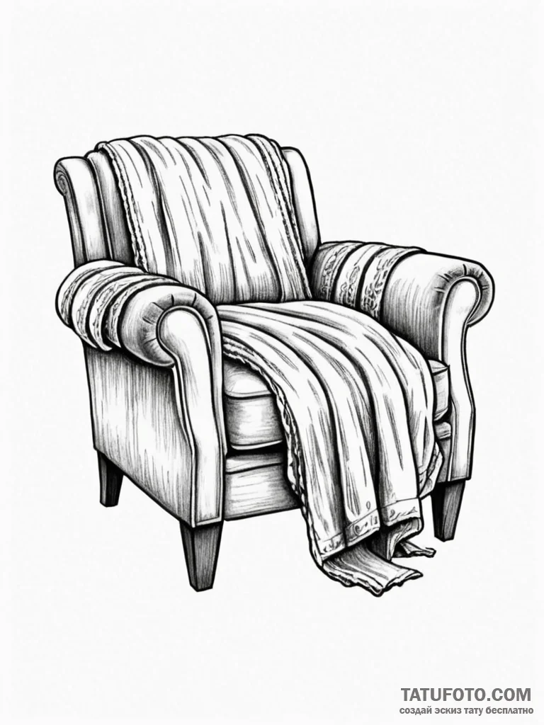 Tattoo sketch a comfortable armchair with a b... - эскиз тату (№1752684762_0, 16.07.2025 16:52) — Tatufoto.com