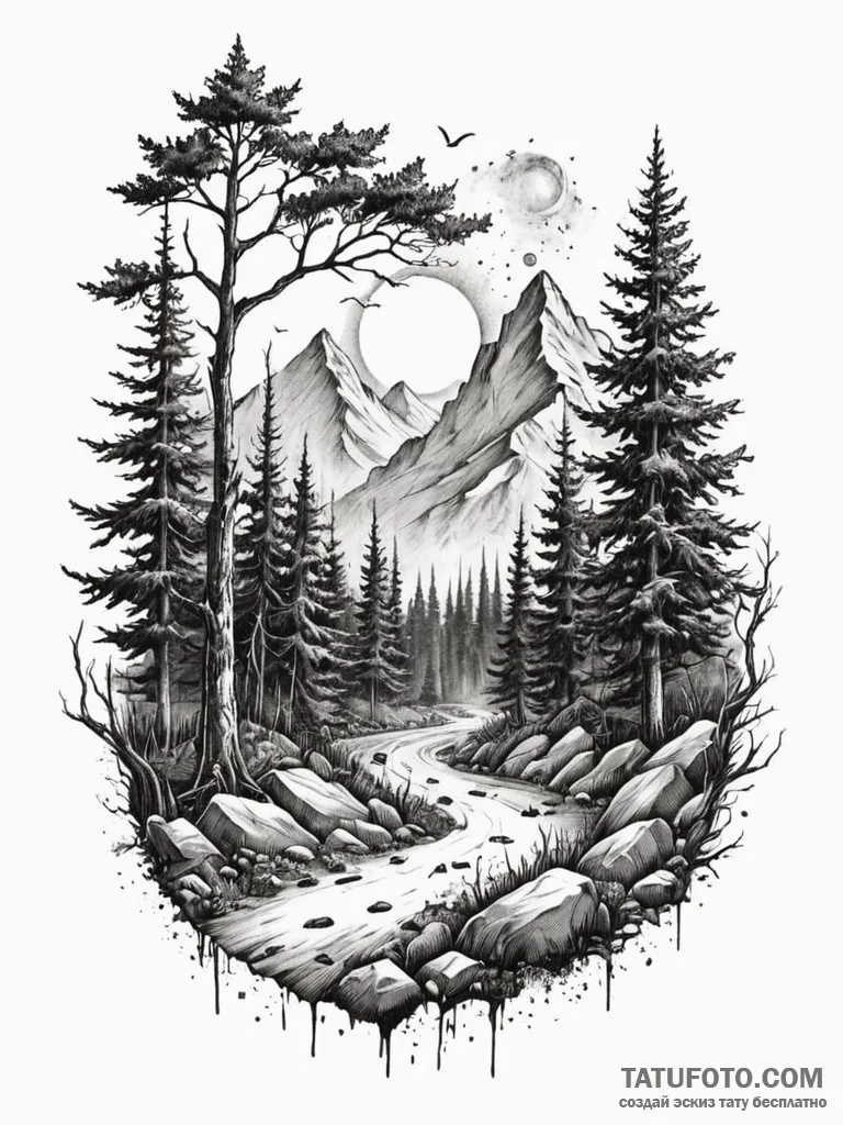 Tattoo sketch an ethereal mist rising from a… — эскиз тату (№1752685171_0, 16.07.2025 16:59) — Tatufoto.com