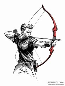 A sketch of hawkeye, drawing his bow, focused... - эскиз тату (№1752685252_0, 16.07.2025 17:00) — Tatufoto.com
