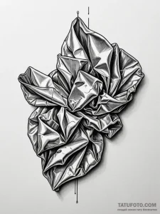 A close-up of crumpled aluminum foil, showing... - эскиз тату (№1752685820_0, 16.07.2025 17:10) — Tatufoto.com
