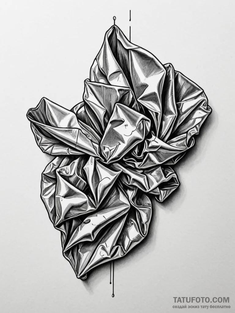 A close-up of crumpled aluminum foil, showing... - эскиз тату (№1752685820_0, 16.07.2025 17:10) — Tatufoto.com