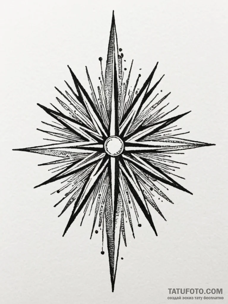 Tattoo sketch a starburst effect emanating fr... - эскиз тату (№1752685984_0, 16.07.2025 17:13) — Tatufoto.com