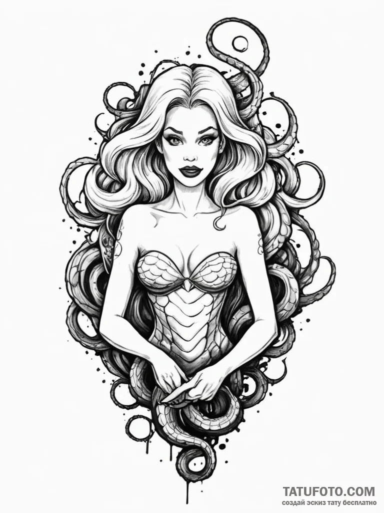 A neo-traditional tattoo of ursula from the l… — эскиз тату (№1752686231_0, 16.07.2025 17:17) — Tatufoto.com