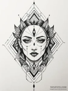 Tattoo sketch a stylized depiction of a mind,... - эскиз тату (№1752686314_0, 16.07.2025 17:18) — Tatufoto.com