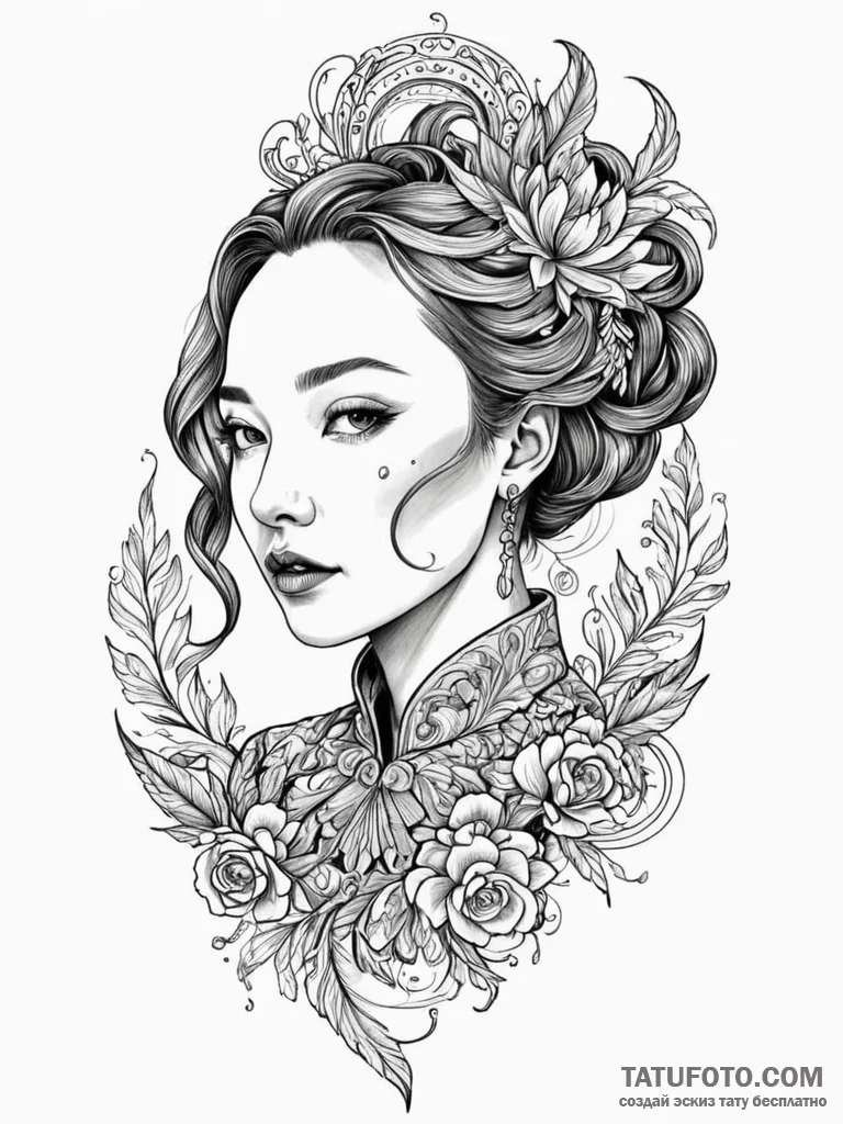 A neo-traditional tattoo of villanelle from k... - эскиз тату (№1752686722_0, 16.07.2025 17:25) — Tatufoto.com
