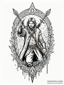 A graphic novel panel of boromir's last stand... - эскиз тату (№1752687131_0, 16.07.2025 17:32) — Tatufoto.com