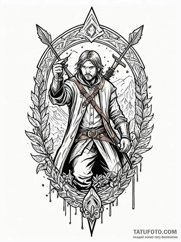 A graphic novel panel of boromir’s last stand… — эскиз тату (№1752687131_0, 16.07.2025 17:32) — Tatufoto.com