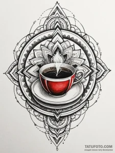 Tattoo sketch a warm cup of coffee or tea, wi... - эскиз тату (№1752687460_0, 16.07.2025 17:37) — Tatufoto.com
