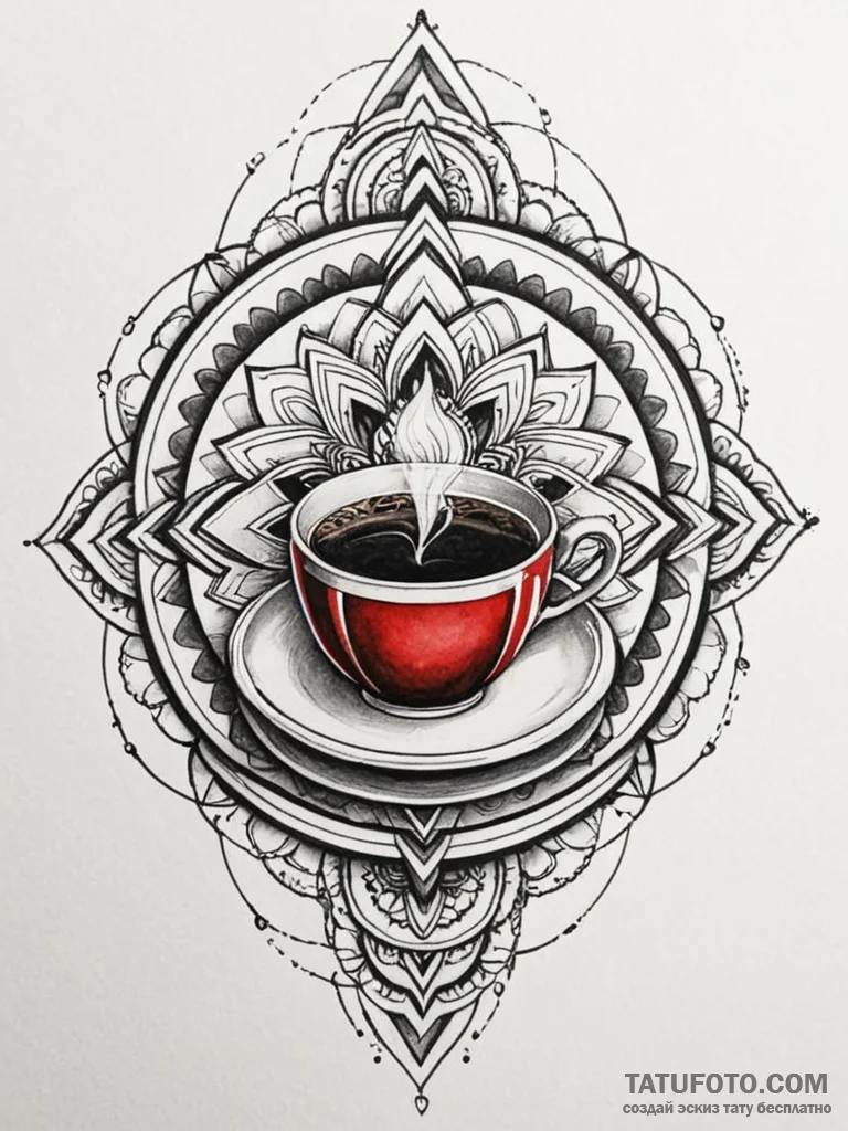 Tattoo sketch a warm cup of coffee or tea, wi... - эскиз тату (№1752687460_0, 16.07.2025 17:37) — Tatufoto.com