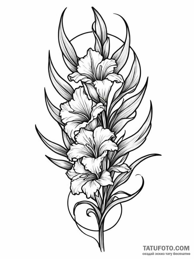 Gladiolus, tattoo line art, black outline onl... - эскиз тату (№1752687624_0, 16.07.2025 17:40) — Tatufoto.com