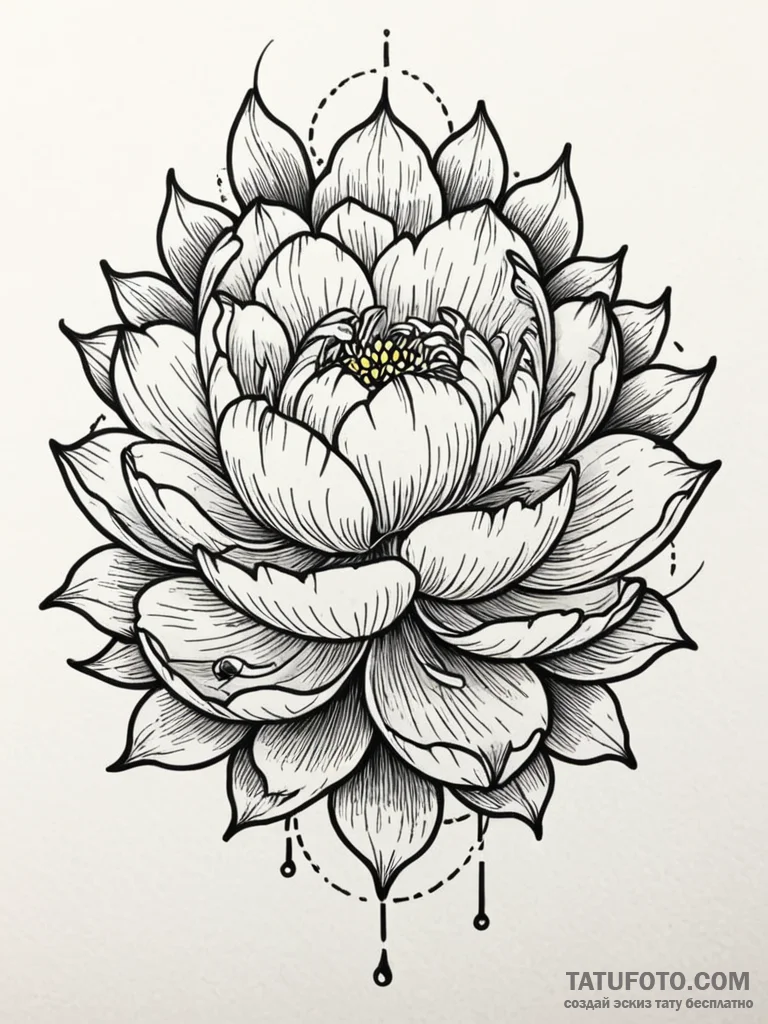 Tattoo design a blooming peony or lotus, larg… — эскиз тату (№1752687990_0, 16.07.2025 17:46) — Tatufoto.com