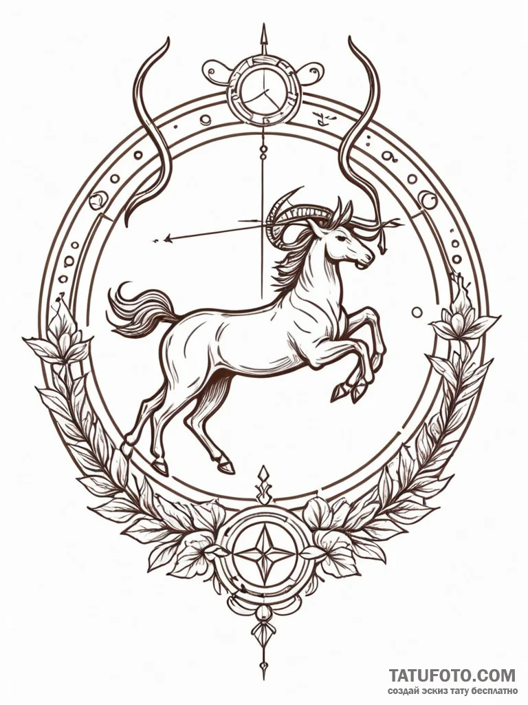 Sagittarius (zodiac sign), tattoo line art, o... - эскиз тату (№1752688374_0, 16.07.2025 17:52) — Tatufoto.com