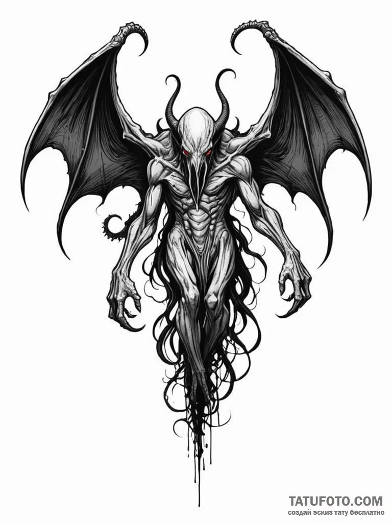 A sketch of the mind flayer, a giant, shadowy… — эскиз тату (№1752688844_0, 16.07.2025 18:00) — Tatufoto.com