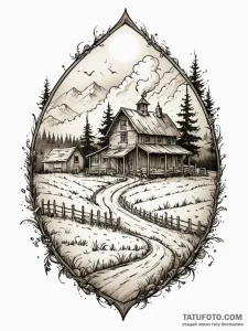 A linework tattoo of the mysterious farm from... - эскиз тату (№1752689251_0, 16.07.2025 18:07) — Tatufoto.com