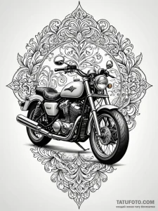 Motorcycle, artistic tattoo sketch, ornamenta... - эскиз тату (№1752689984_0, 16.07.2025 18:19) — Tatufoto.com