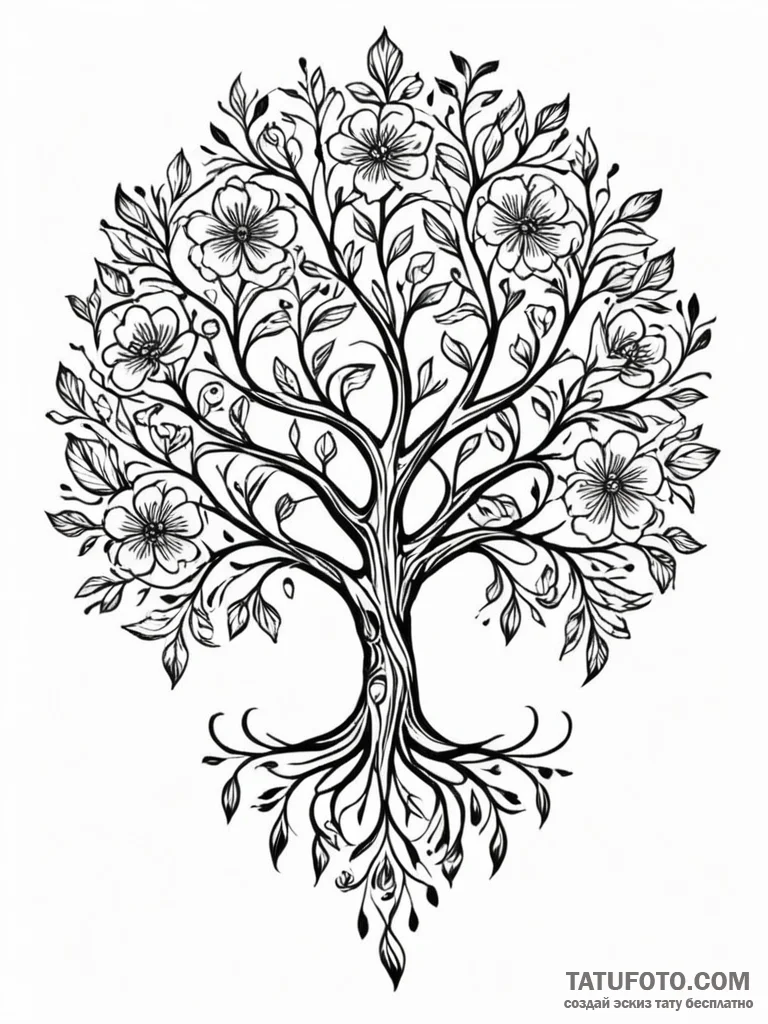 Tattoo design a stylized tree of life where t... - эскиз тату (№1752690066_0, 16.07.2025 18:21) — Tatufoto.com