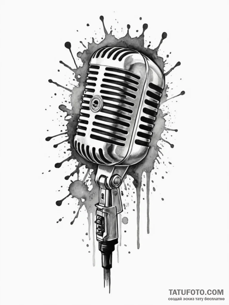 Tattoo sketch a desktop microphone with a pop... - эскиз тату (№1752690229_0, 16.07.2025 18:23) — Tatufoto.com