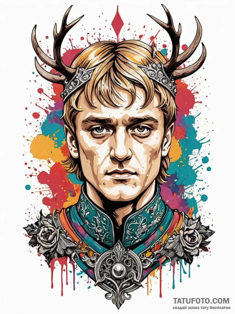 A trash polka portrait of joffrey baratheon,... - эскиз тату (№1752690312_0, 16.07.2025 18:25) — Tatufoto.com